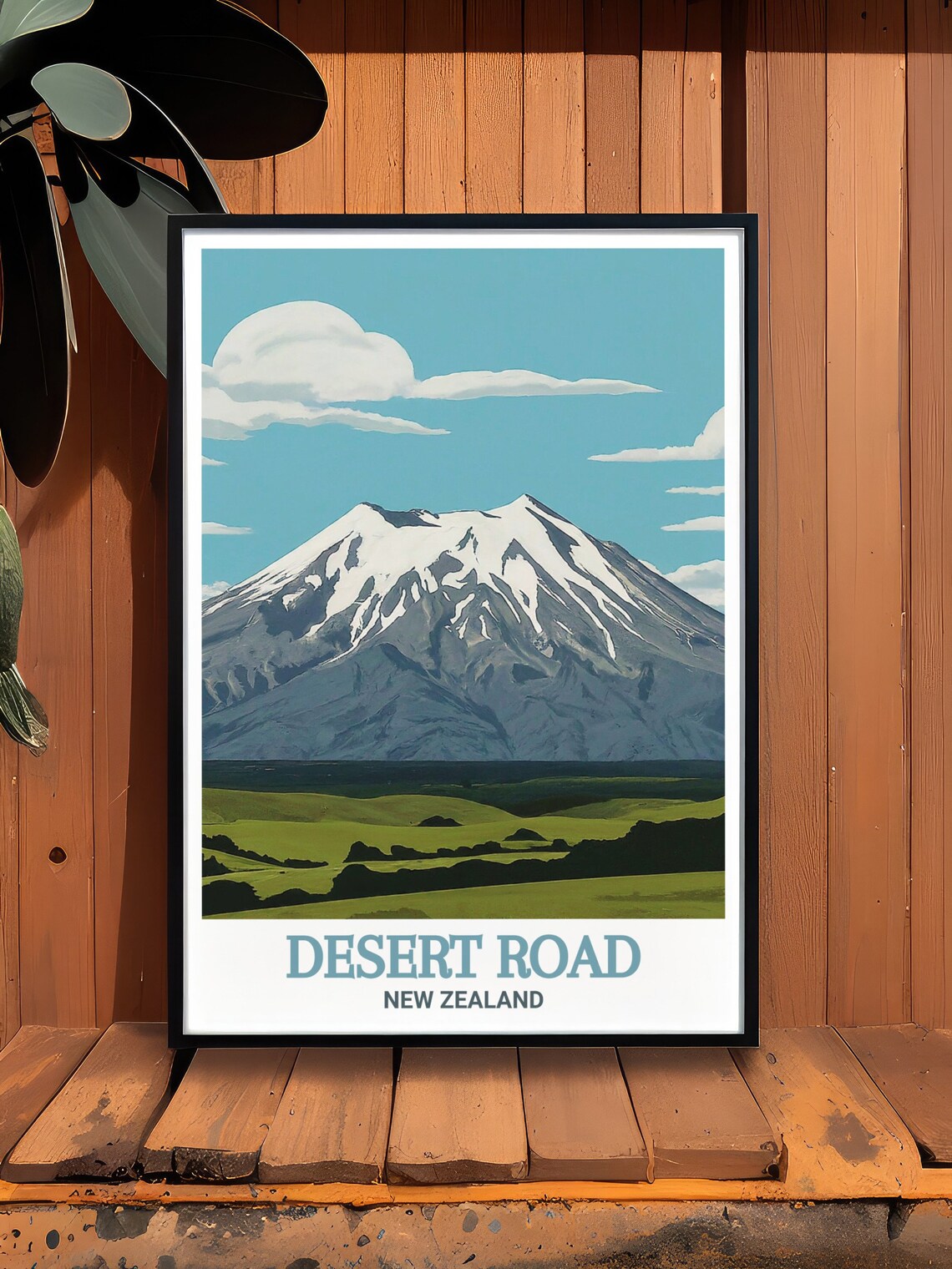 Desert Road Mount Ruapehu Green Fields New Zealand Volcano Poster - Image 3
