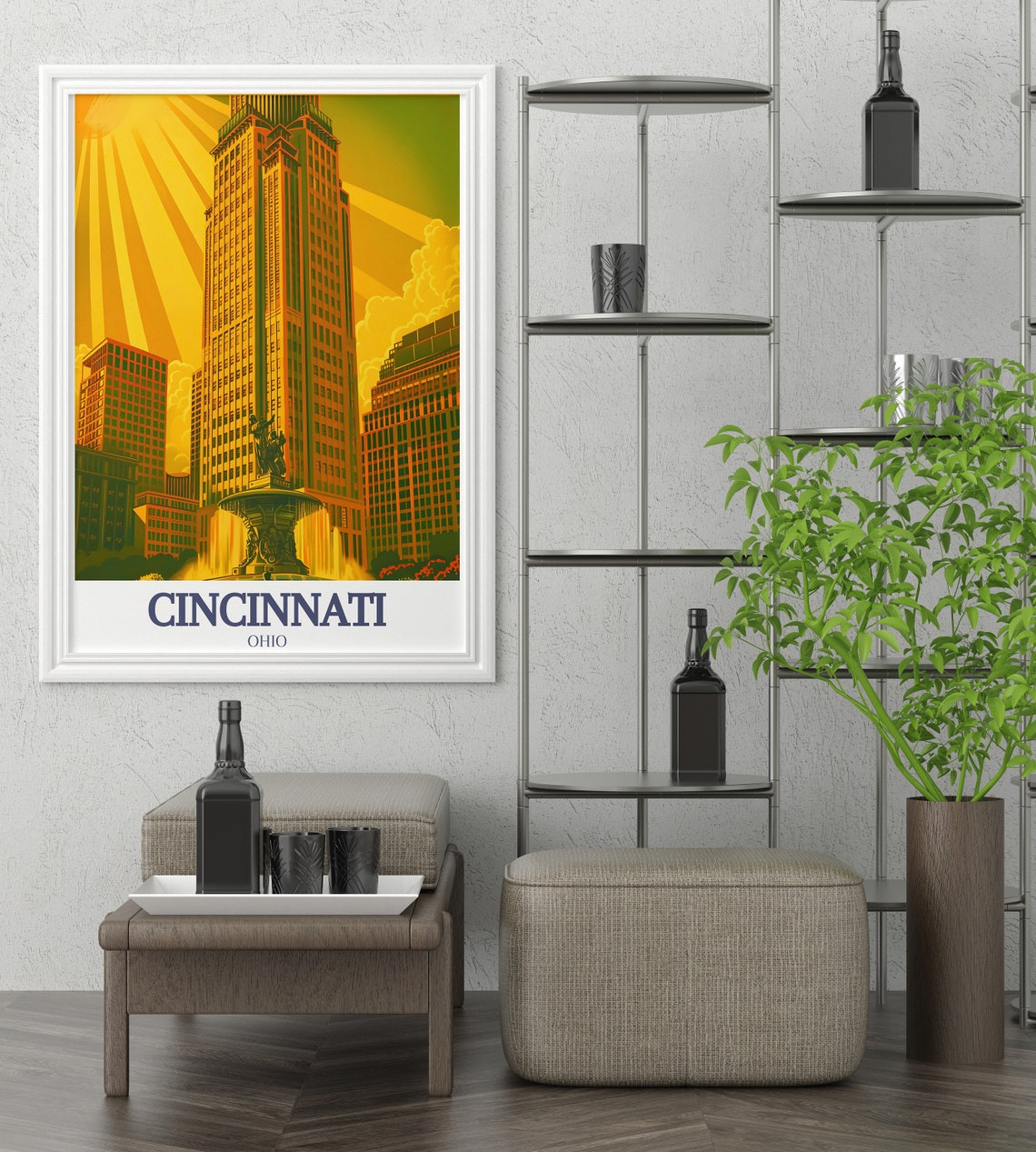Cincinnati Carew Tower Fountain Square Golden Sunset Ohio Poster - Image 3