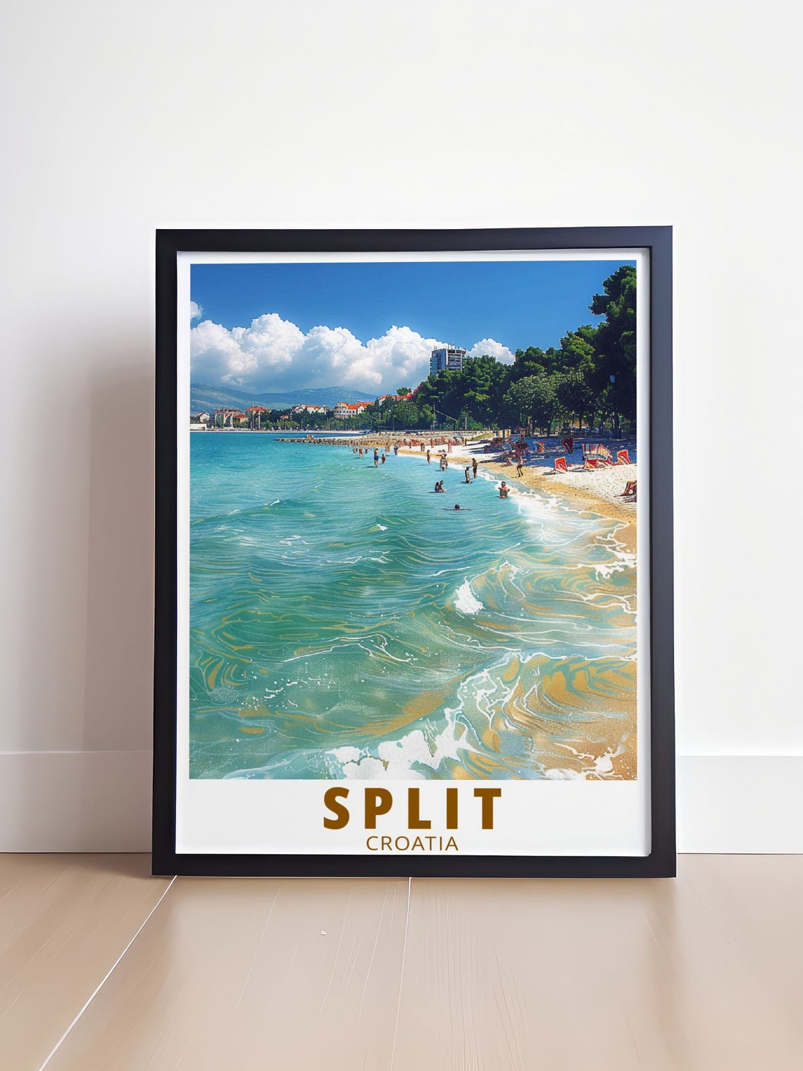 Split Croatia Turquoise Beach Swimmers Sunny Summer Coastline Poster - Image 4