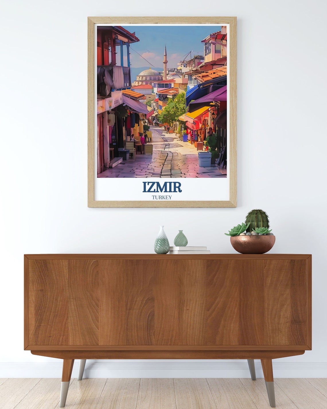 Izmir Turkey Old Bazaar Street Colorful Shops Mosque View Poster - Image 2