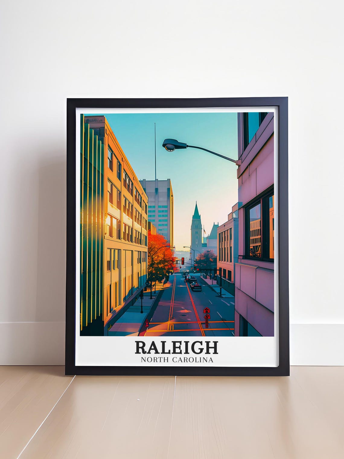 Raleigh North Carolina Downtown Street Sunrise Clock Tower Poster - Image 4