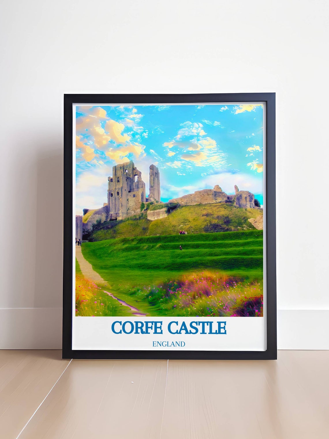 Corfe Castle England Ruins Green Hill Spring Countryside Travel Poster - Image 4