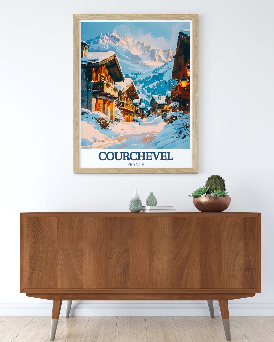 Courchevel France Snowy Village Street Dusk Lamplight Travel Poster - Image 2