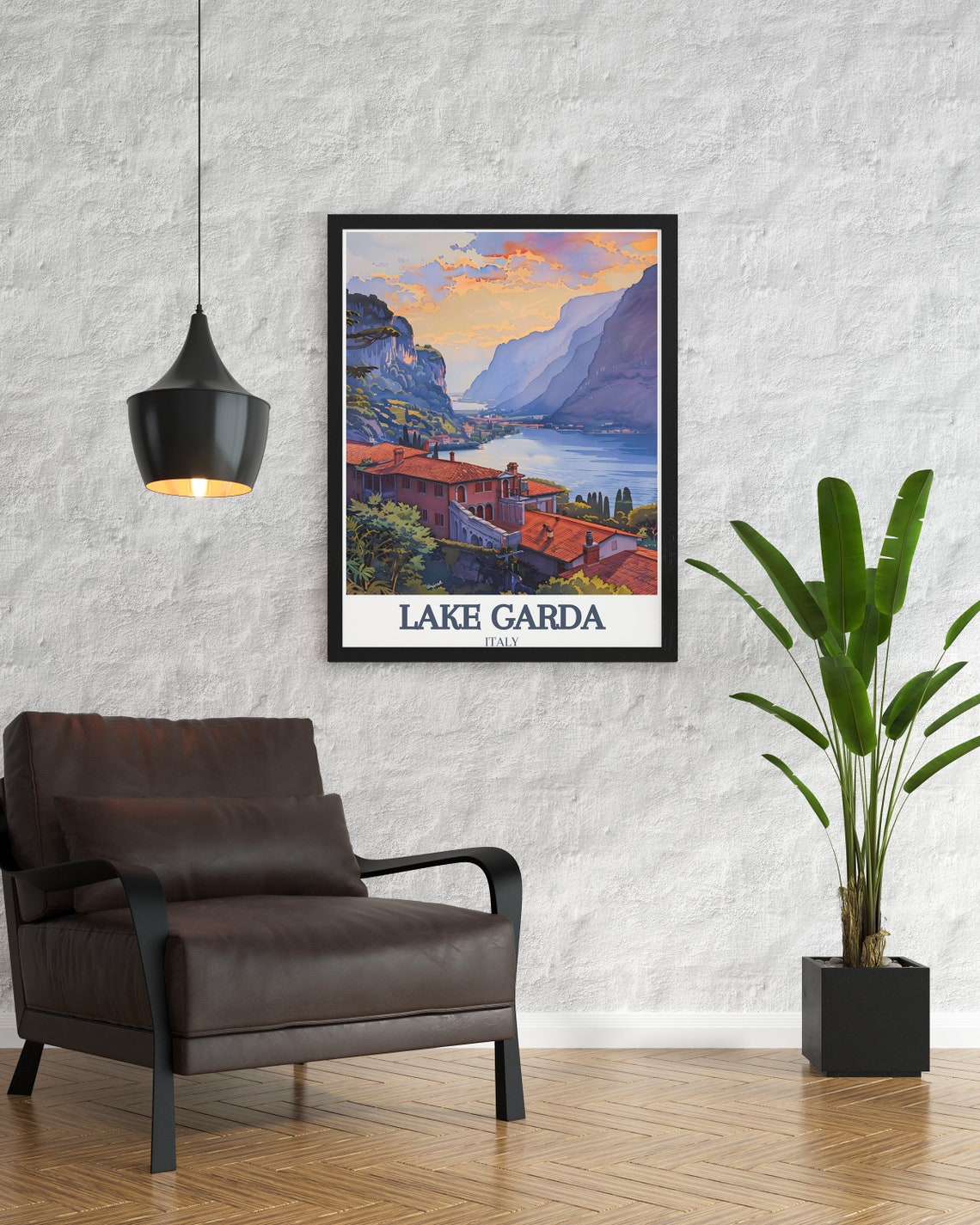 Lake Garda Italy Sunset Over Lakeside Villa Scenic Art Classic Poster - Image 2