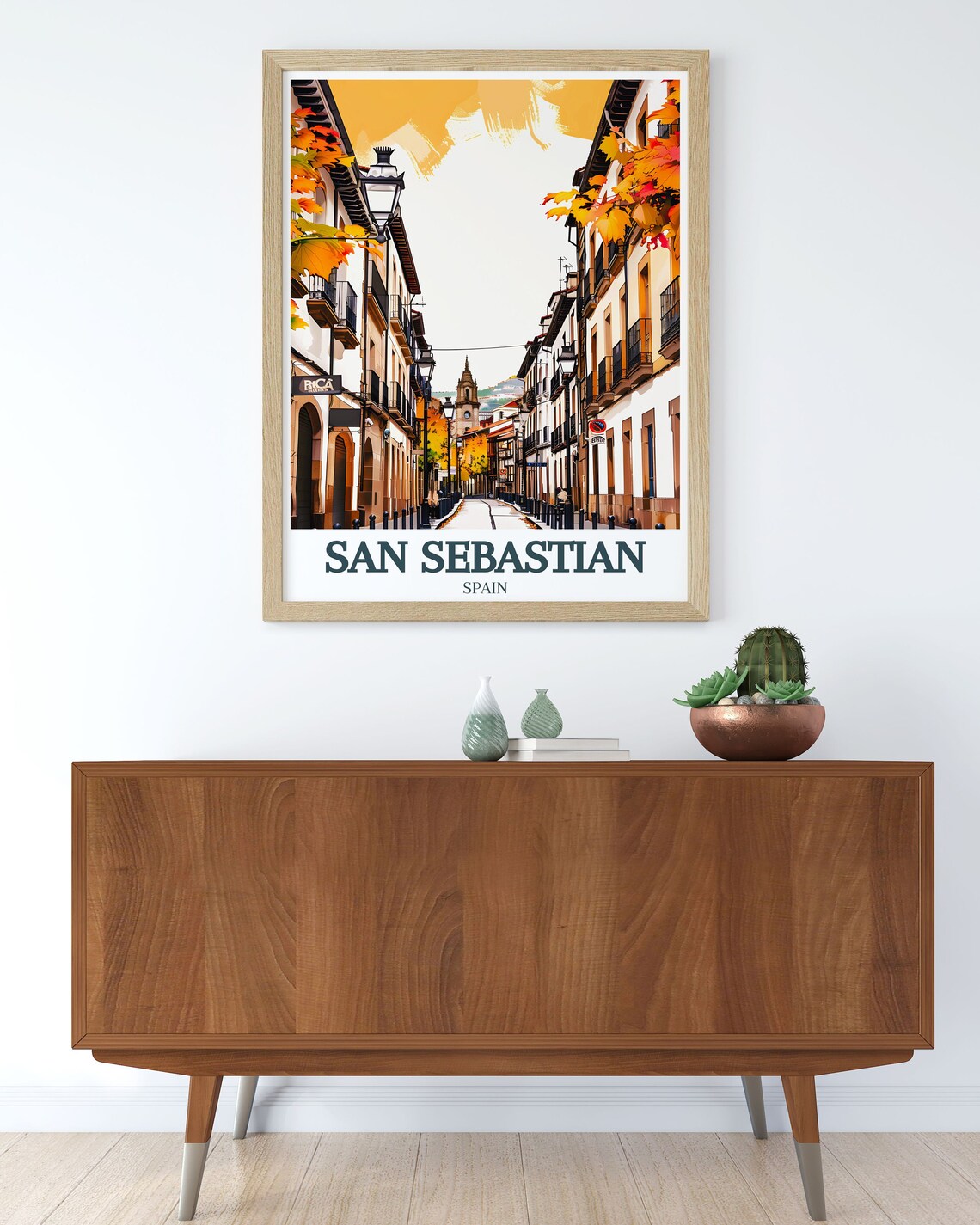 San Sebastian Spain Old Street Lanterns Autumn Travel Poster - Image 2