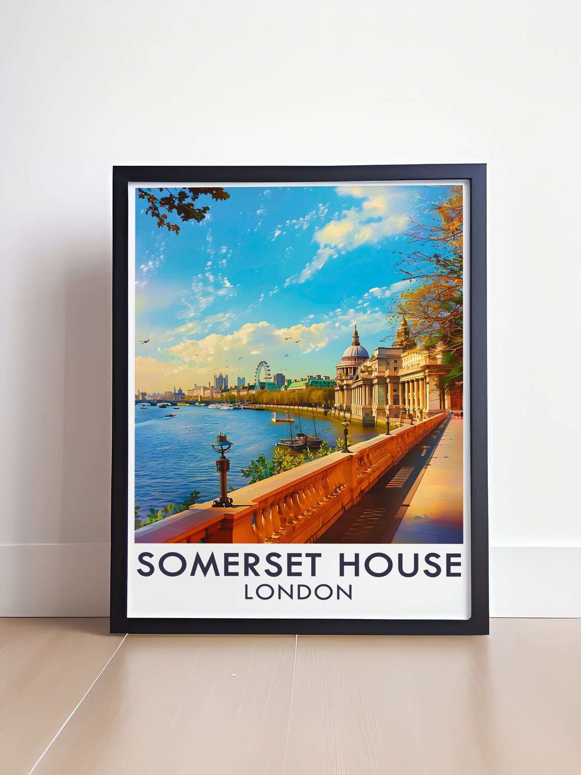 Somerset House London River Terrace Thames Skyline View Travel Poster - Image 4