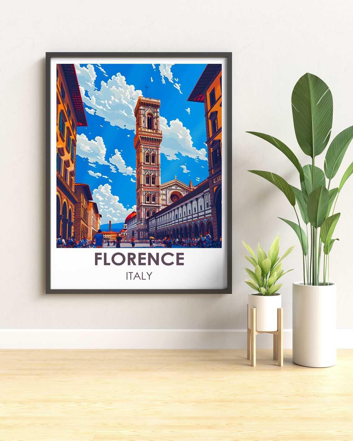 Florence Italy Travel Poster Giotto Bell Tower Street Scene Art - Image 2