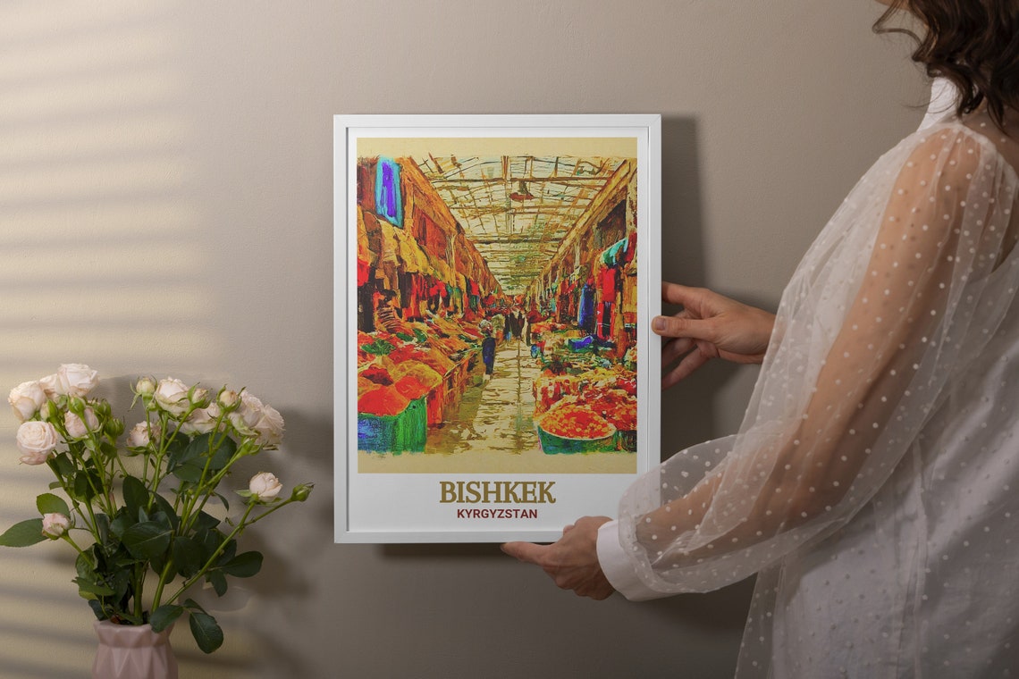 Bishkek Osh Bazaar Covered Market in Full Vibrant Color Poster - Image 3