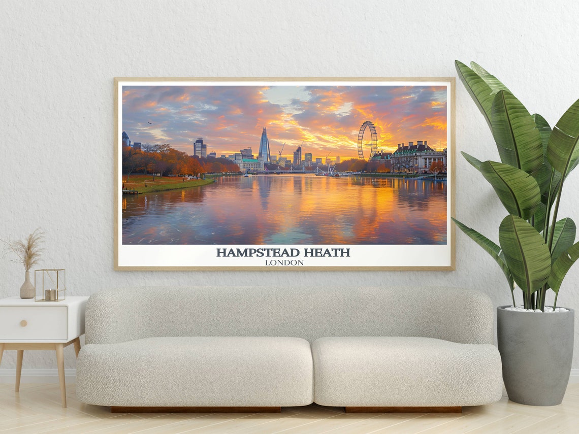 Hampstead Heath London Thames Sunset Skyline Travel Poster Scene - Image 3