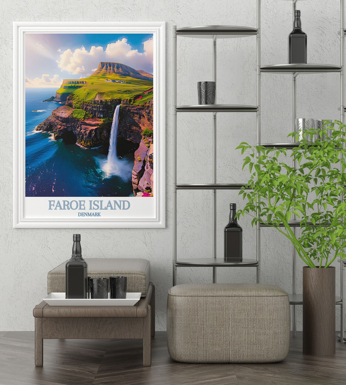 Faroe Islands Mlafossur Waterfall into Ocean Coastal Travel Poster - Image 4