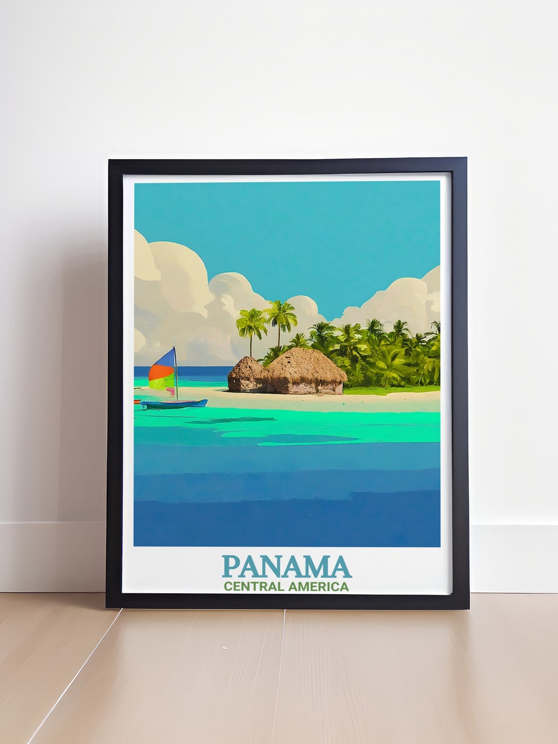 Panama Central America San Blas Islands Hut Sailboat Retro Poster - Image 4