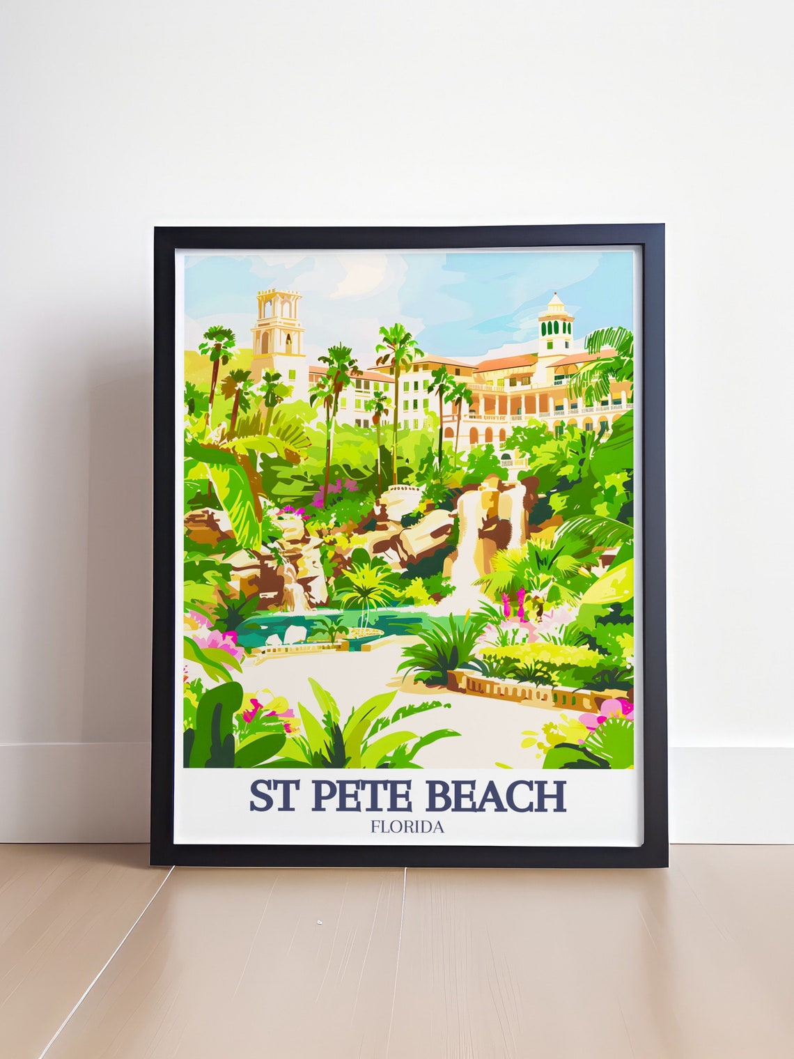 St Pete Beach Tropical Garden Waterfall Florida Travel Poster - Image 4