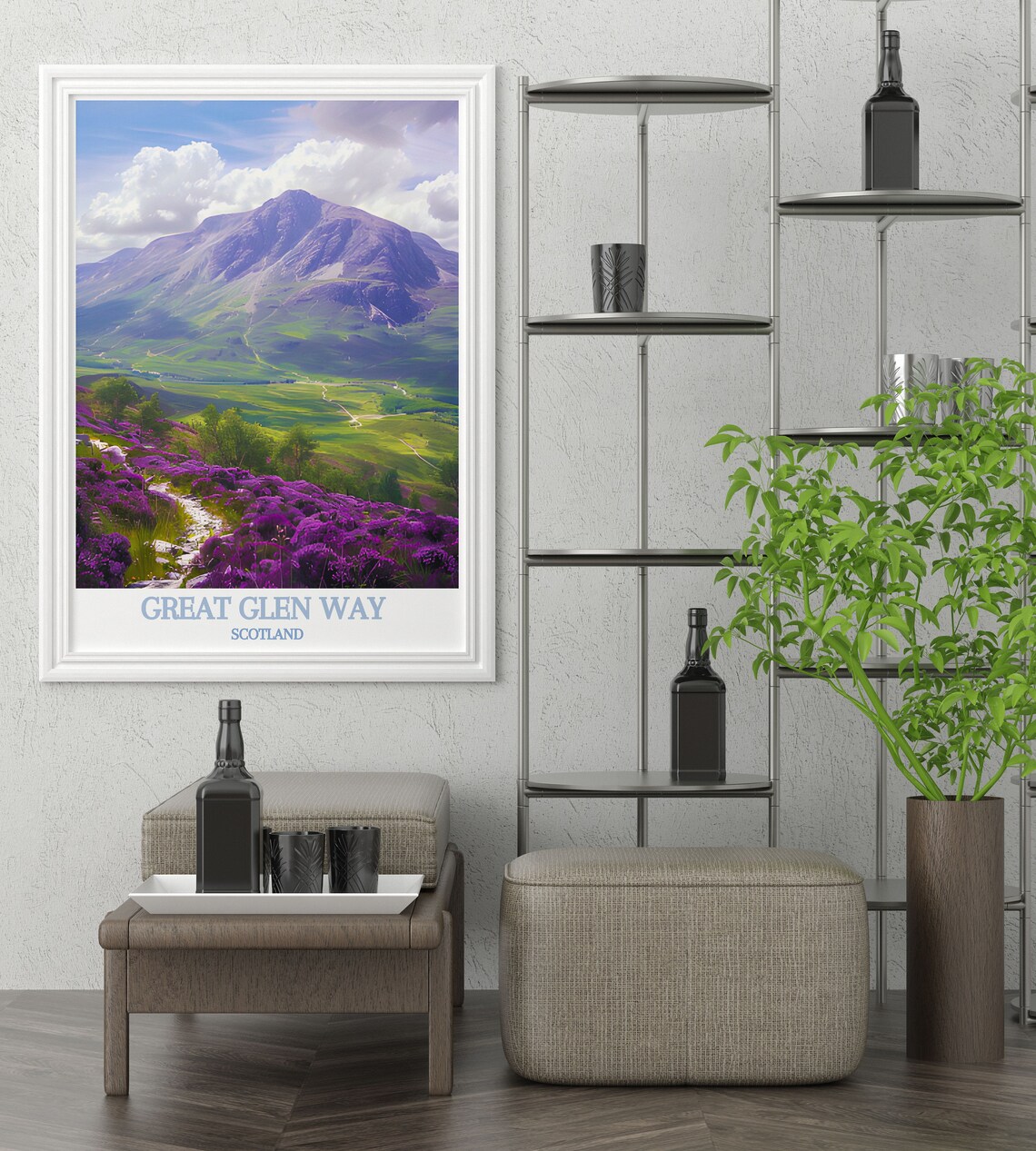 Great Glen Way Scotland Heather Hills Mountain Trail Travel Poster - Image 3