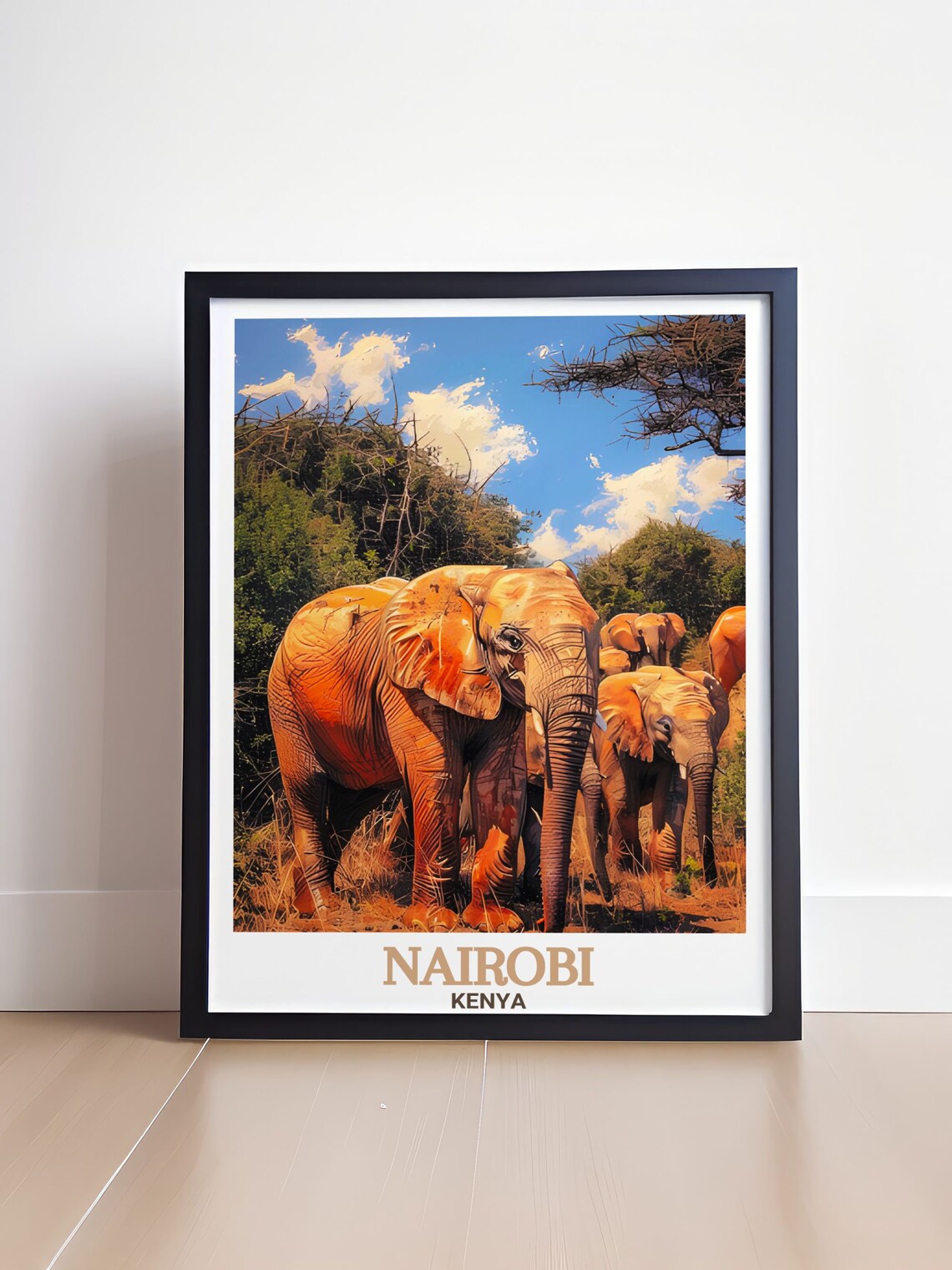 Nairobi Kenya Elephant Herd Crossing the Savanna Wildlife Poster - Image 4