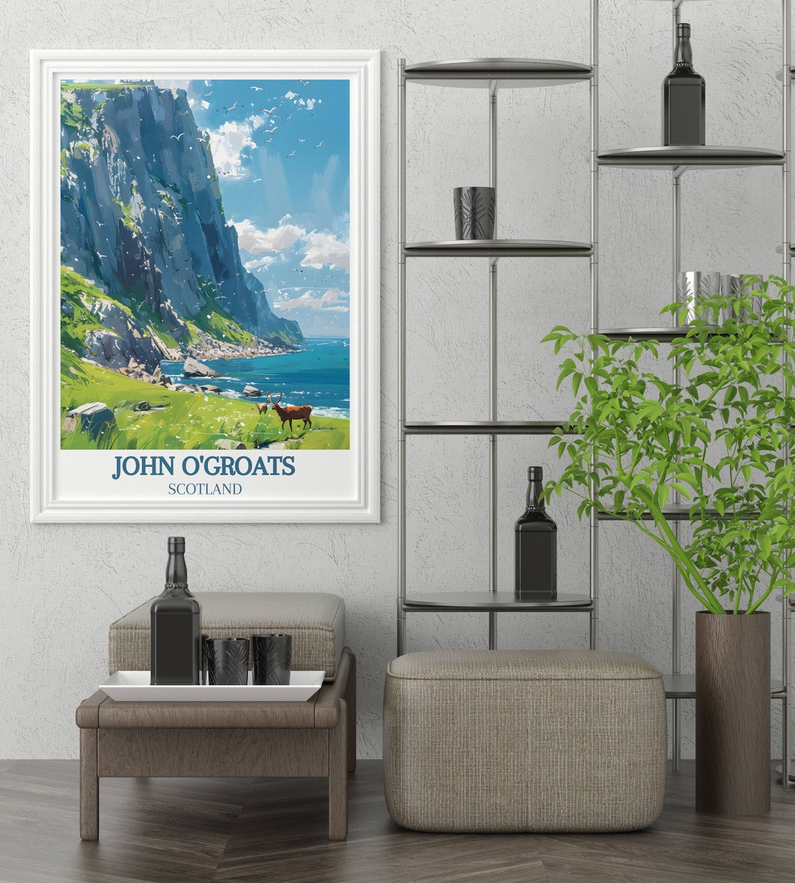 John O'Groats Towering Cliffs Seabirds and Red Deer Scotland Poster - Image 2