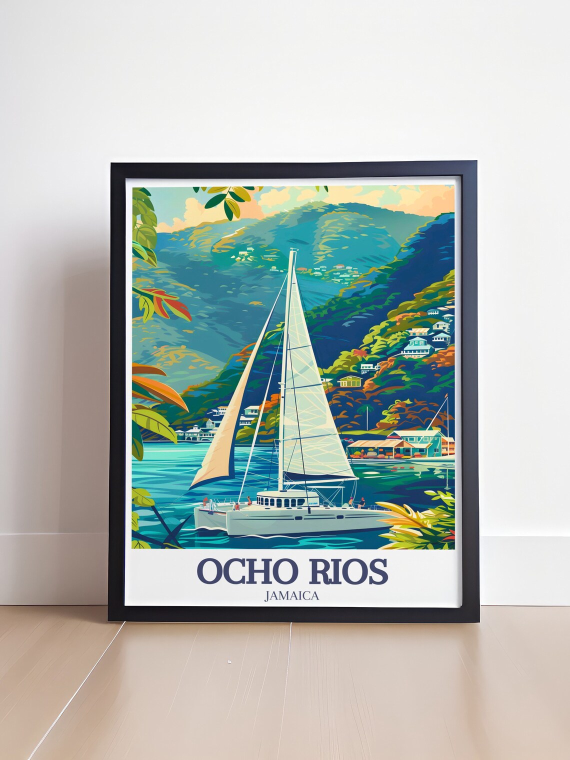 Ocho Rios Jamaica Sailboat Caribbean Bay Mountains Travel Poster - Image 4
