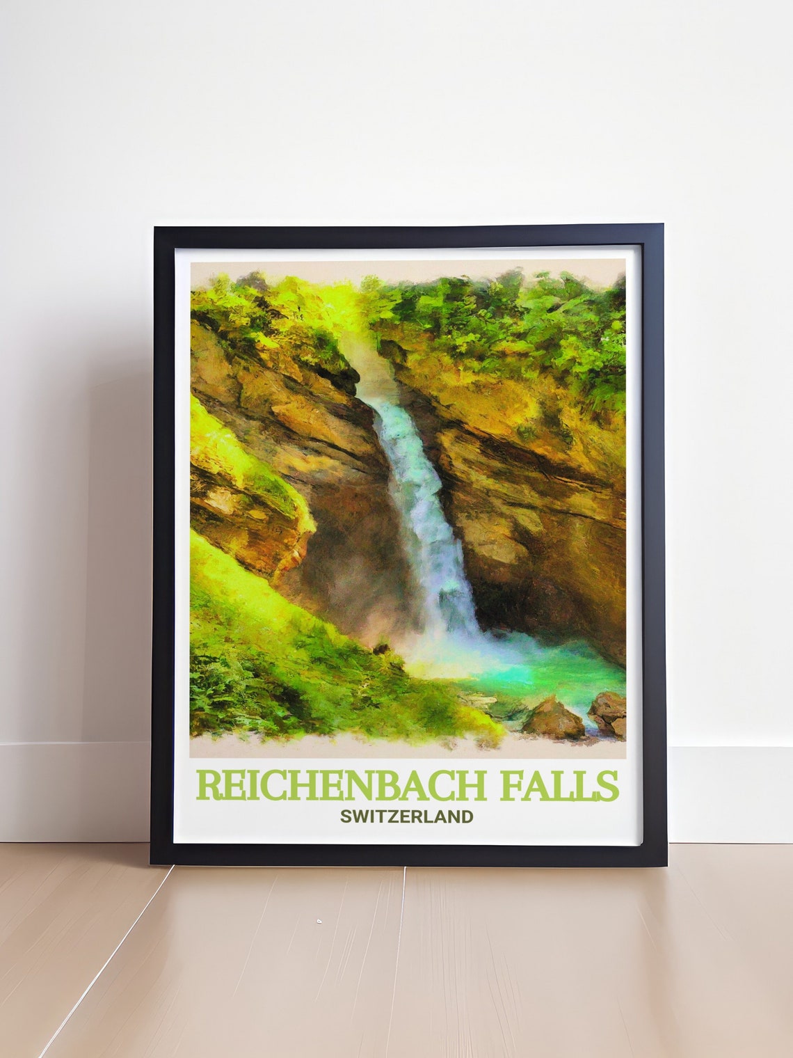 Reichenbach Falls Switzerland Mossy Waterfall Pool View Poster - Image 4