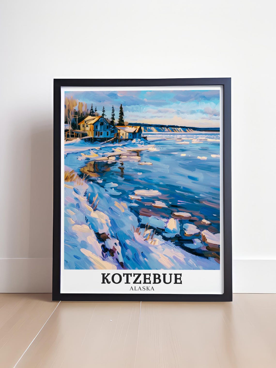 Kotzebue Alaska Frozen Shoreline Icy Harbor Cabins Winter Art Poster - Image 4