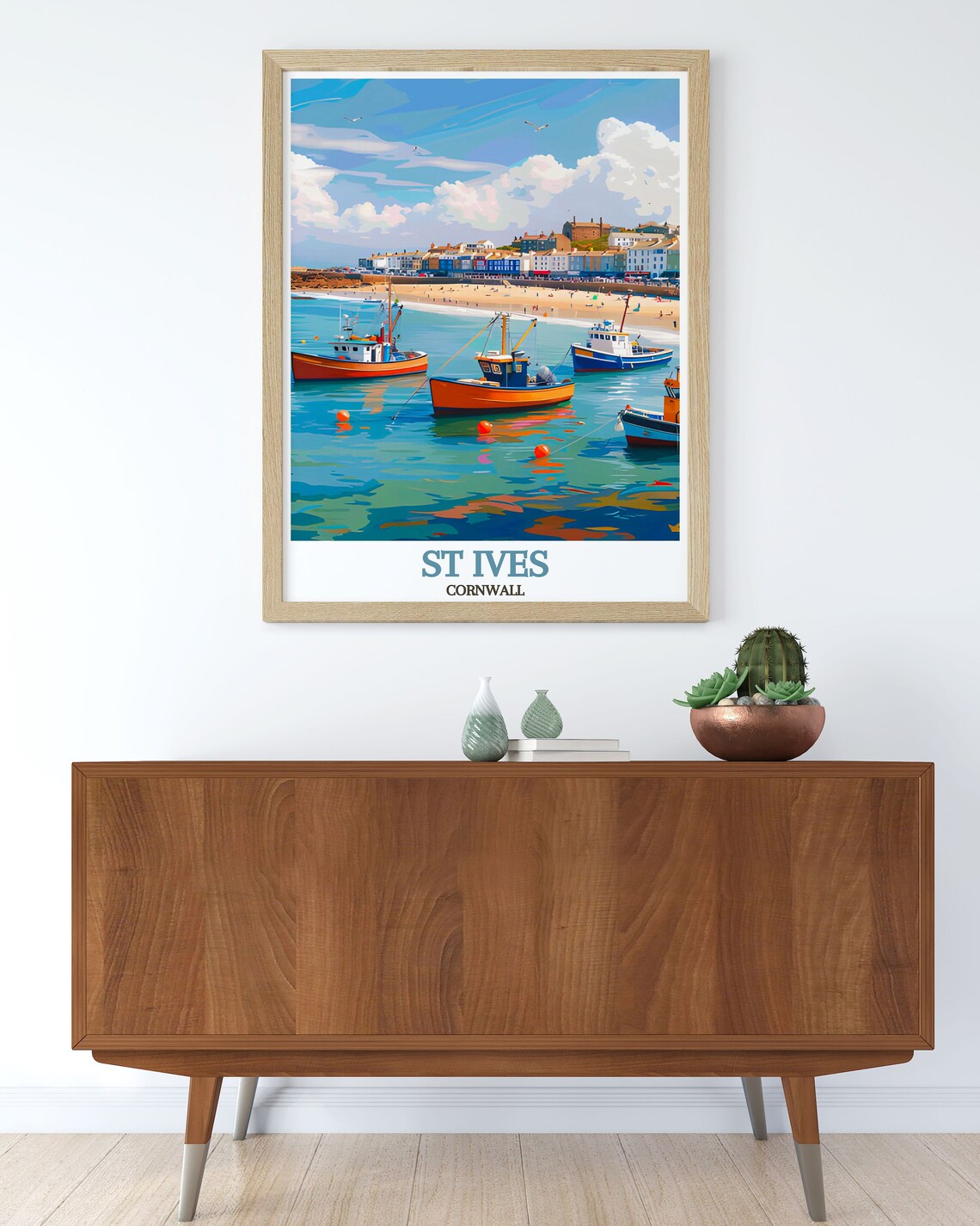 St Ives Harbour Colorful Fishing Boats Cornwall Beach England Poster - Image 2