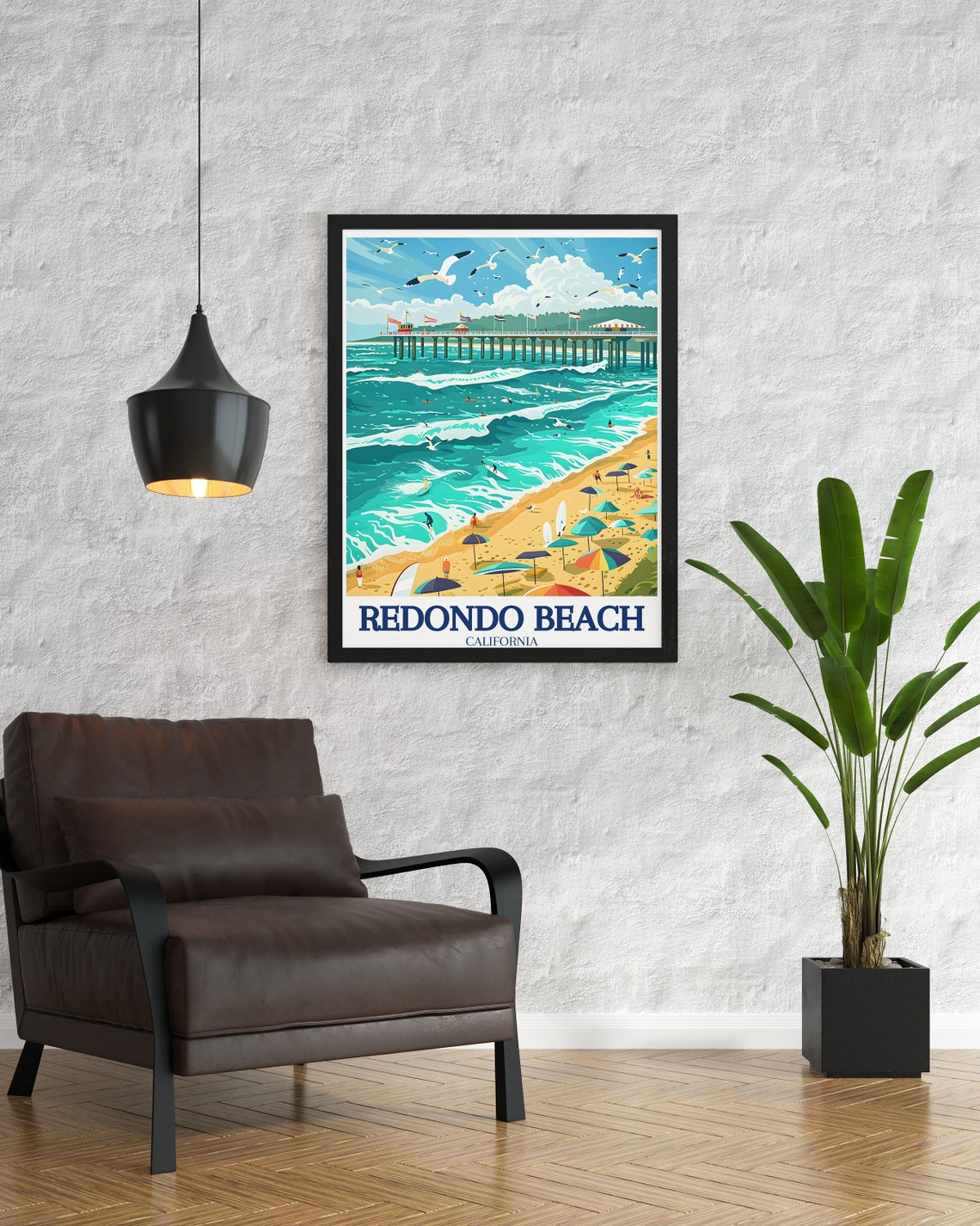 Redondo Beach California Daytime Surf Pier Beach Crowd Poster - Image 3