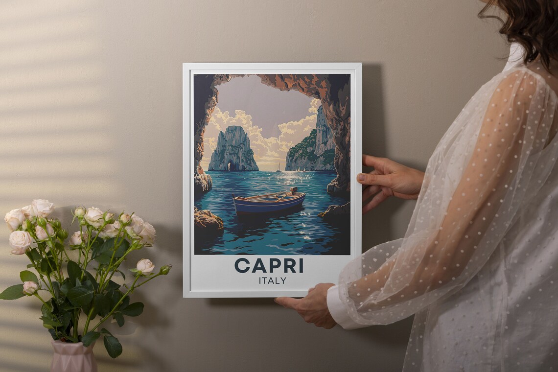 Capri Italy Blue Grotto Boat Cave Faraglioni Rocks Sea Travel Poster - Image 3