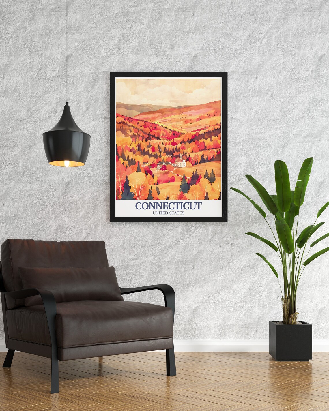 Connecticut Litchfield Hills Autumn Foliage Village Travel Poster - Image 3
