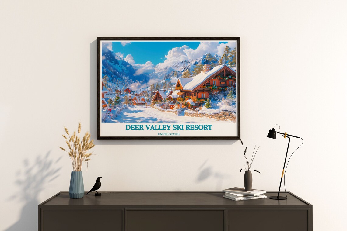 Deer Valley Ski Resort Snowy Log Cabins Village Winter Scene Poster - Image 4