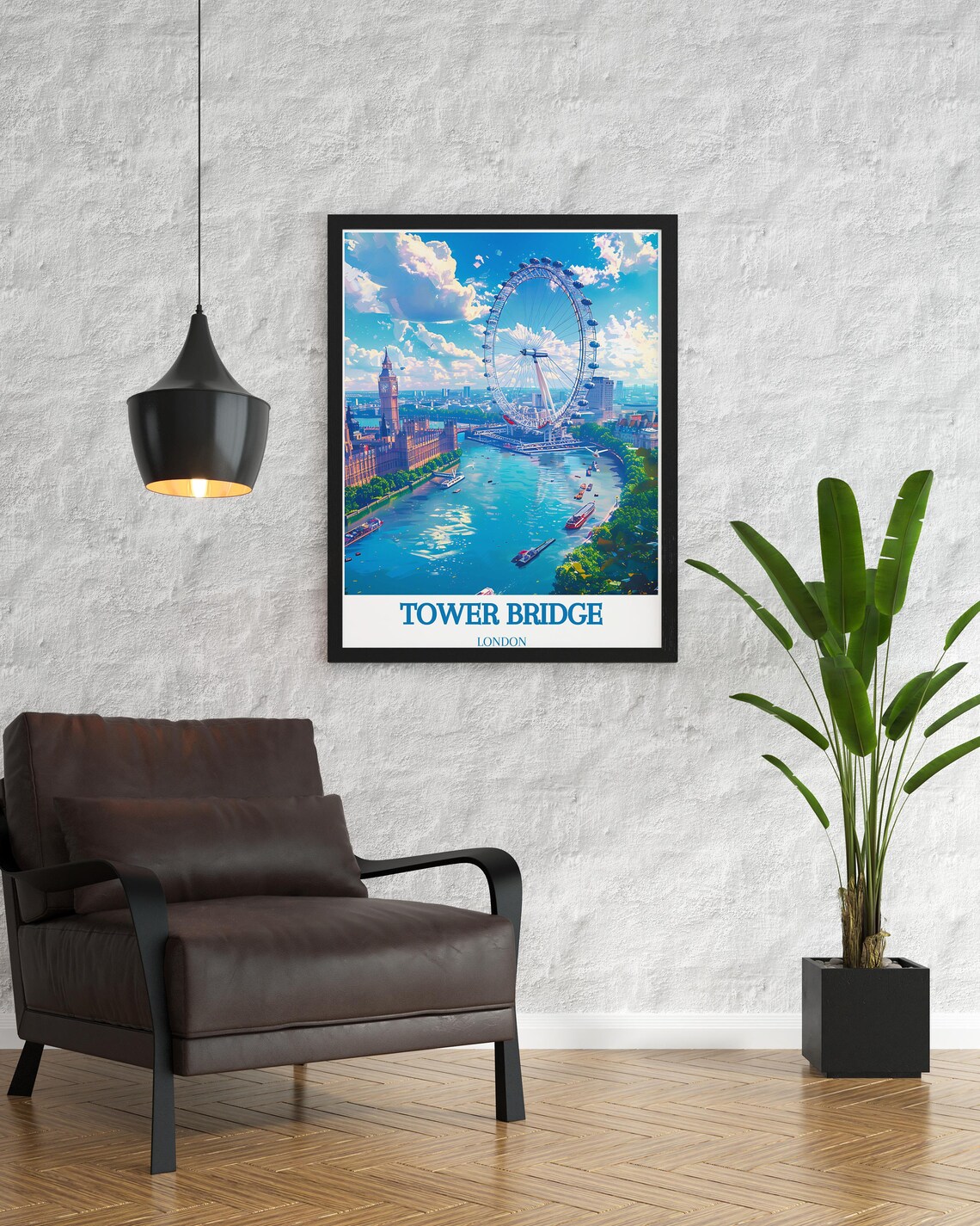 London England Big Ben London Eye Panoramic Thames River Poster - Image 2