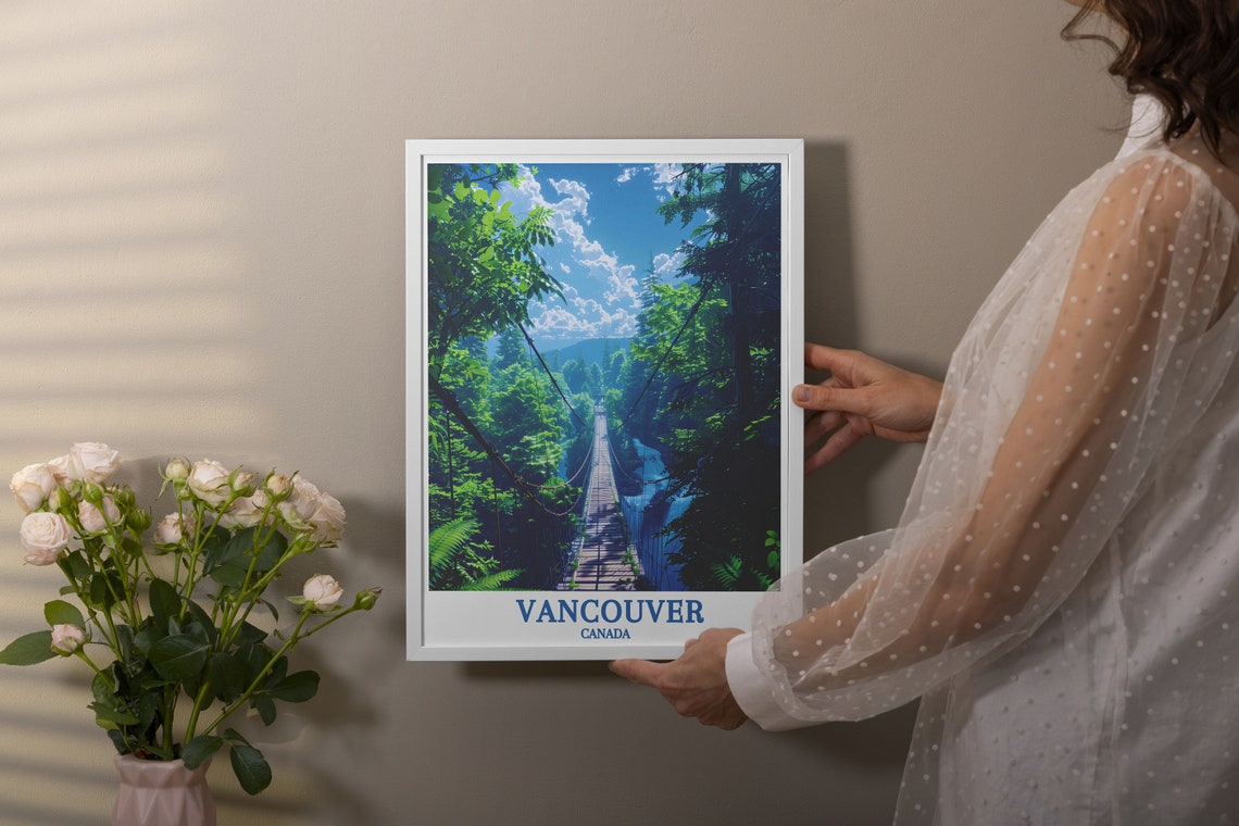 Vancouver Suspension Bridge Through Lush Rainforest Canopy Poster - Image 2