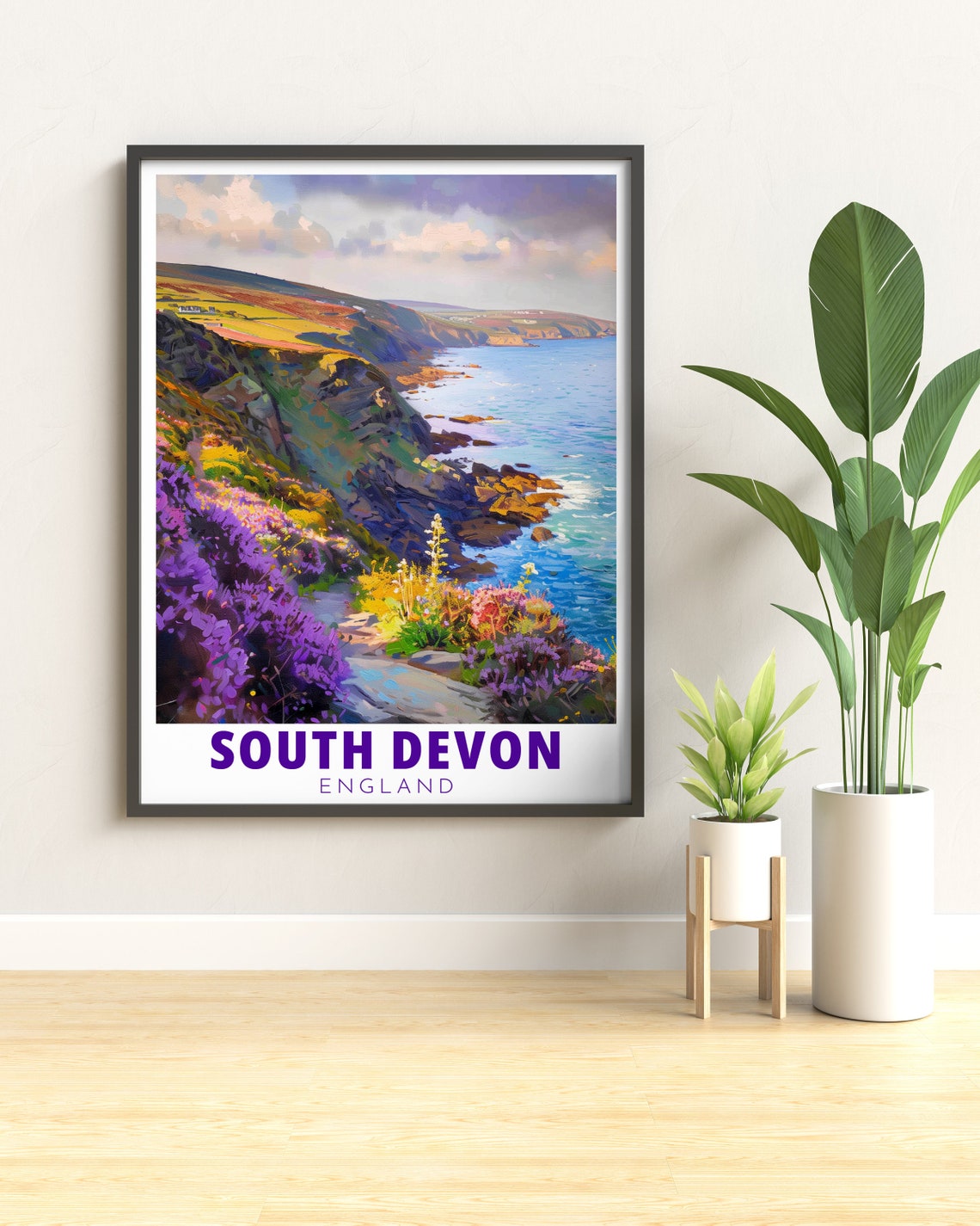 South Devon Coastal Path Heather Bloom Wild Cliff Art Poster - Image 3