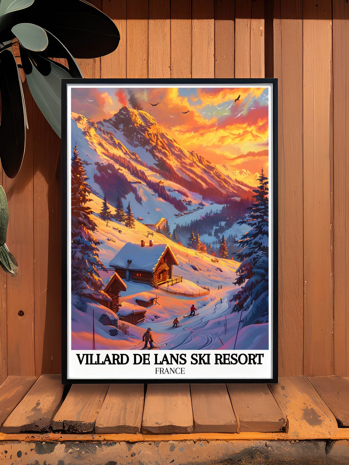 Villard de Lans Ski Resort France Sunset Alpine Cabin Ski Poster - Image 2
