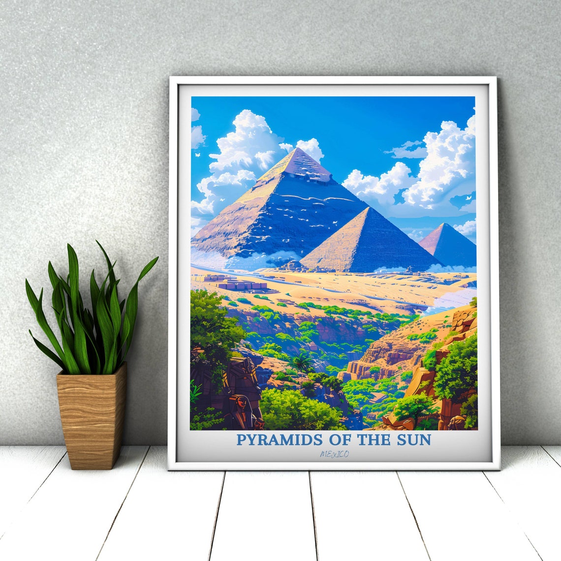 Pyramids Of The Sun Mexico Desert Valley Blue Sky Travel Poster - Image 3