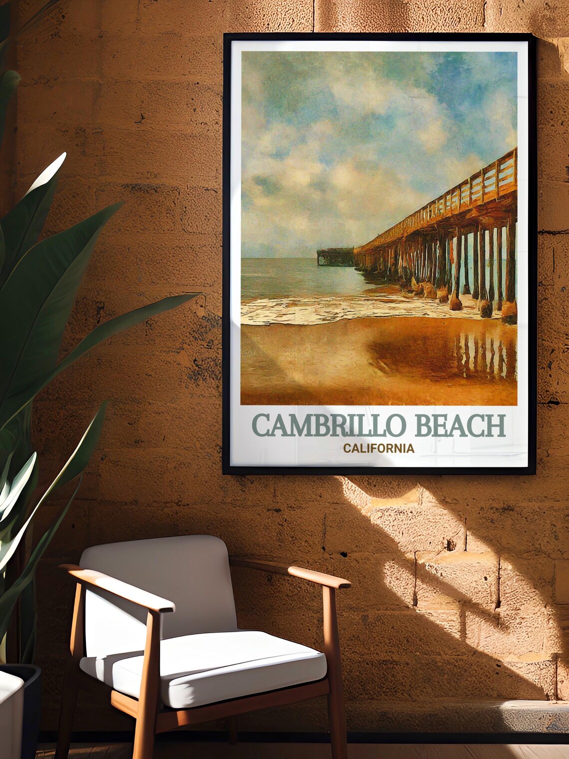 Cambrillo Beach California Poster Vintage Wooden Pier Over Ocean Waves - Image 2