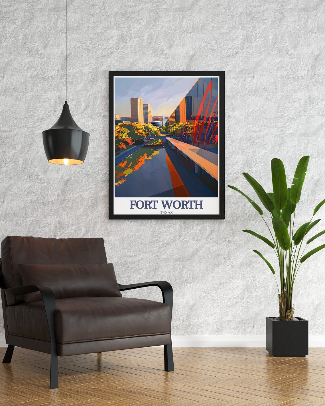 Fort Worth Cultural District Canal Skyline Texas Travel Poster - Image 3