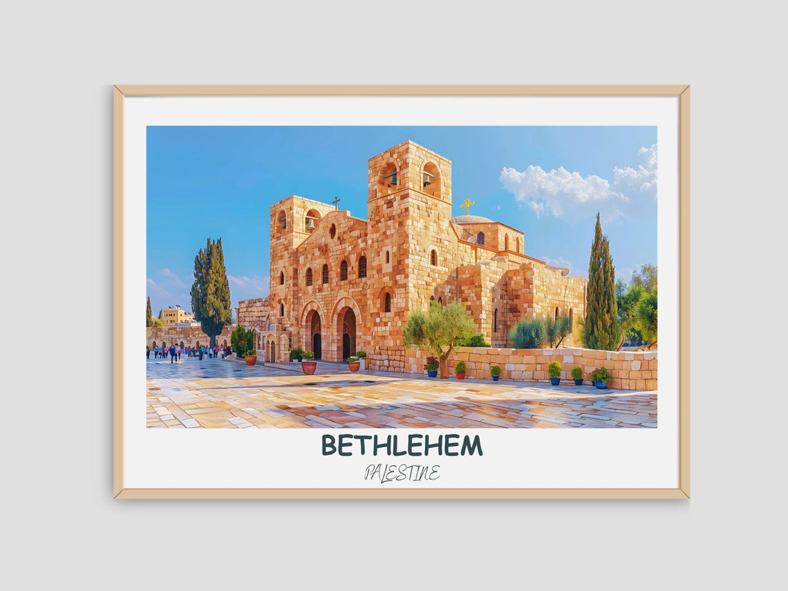 Palestine Travel Print Bethlehem Church Of The Nativity Palestine Travel Gift Vintage Travel Poster Printable City Poster - Image 3