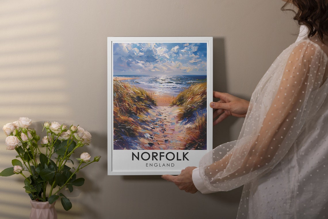 Norfolk England Sandy Dune Path to Ocean Impressionist Poster - Image 3