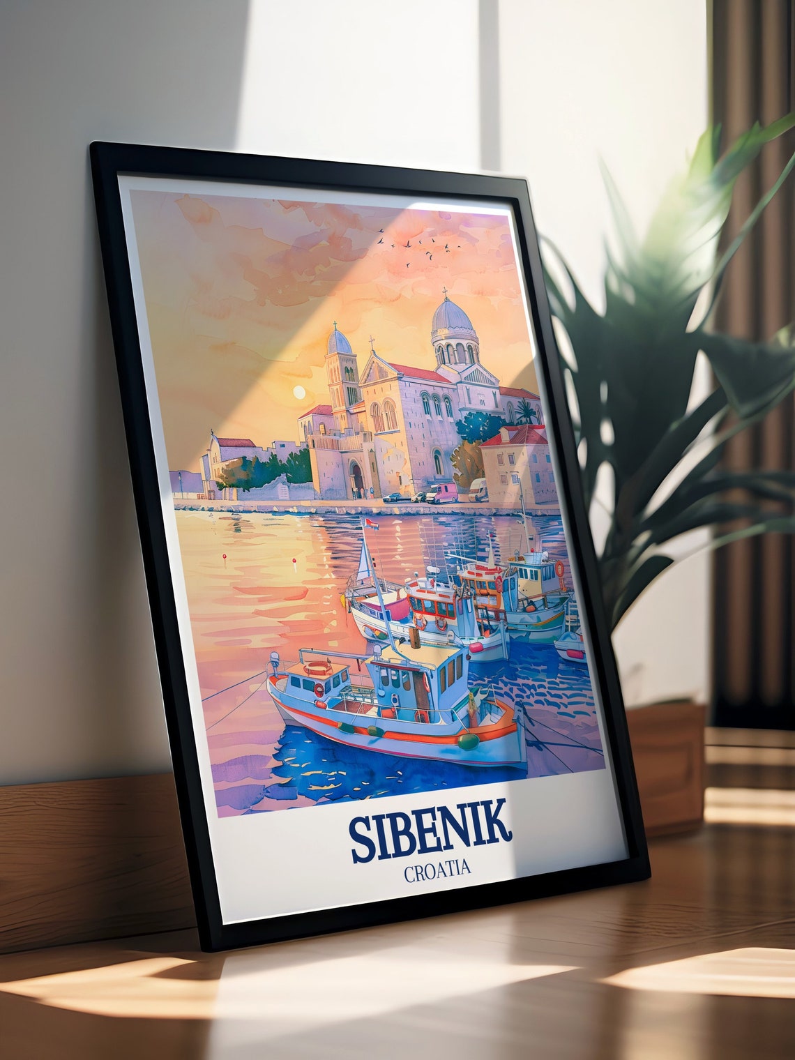 Sibenik Croatia St James Cathedral at Harbor Sunset Travel Poster - Image 2