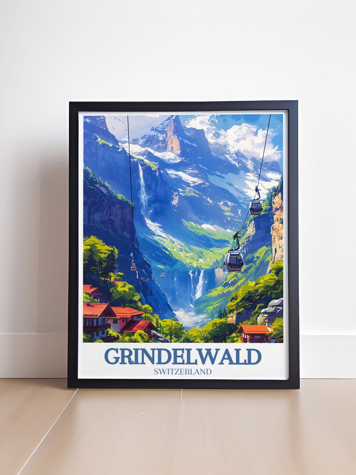 Grindelwald Gondolas Glacier Gorge Waterfall Switzerland Poster - Image 4