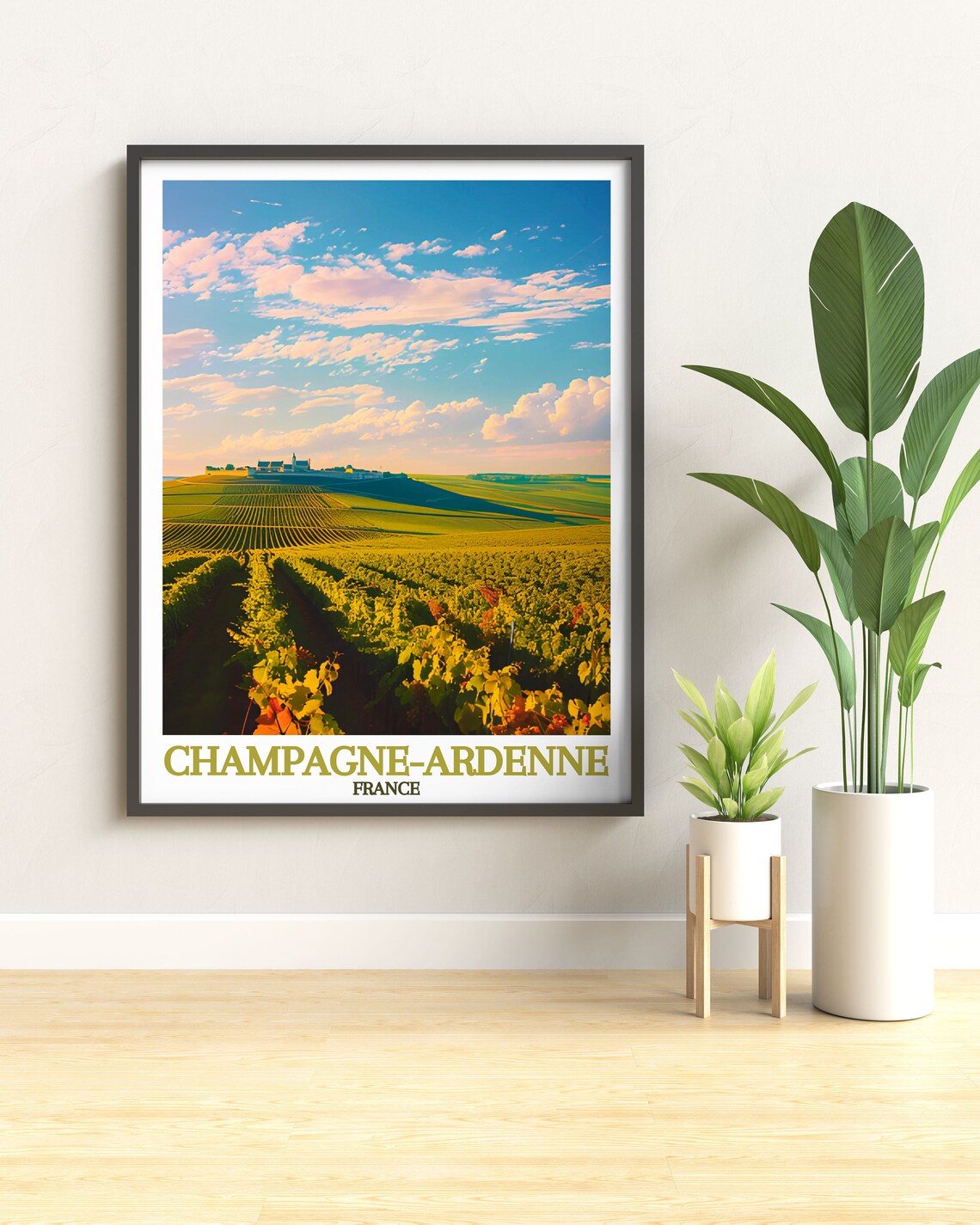 Champagne-Ardenne France Golden Vineyard Rows at Sunset Poster - Image 2