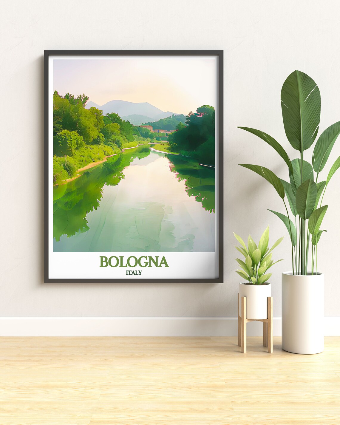 Bologna Italy Reno River Lush Green Banks Mountain View Poster - Image 2