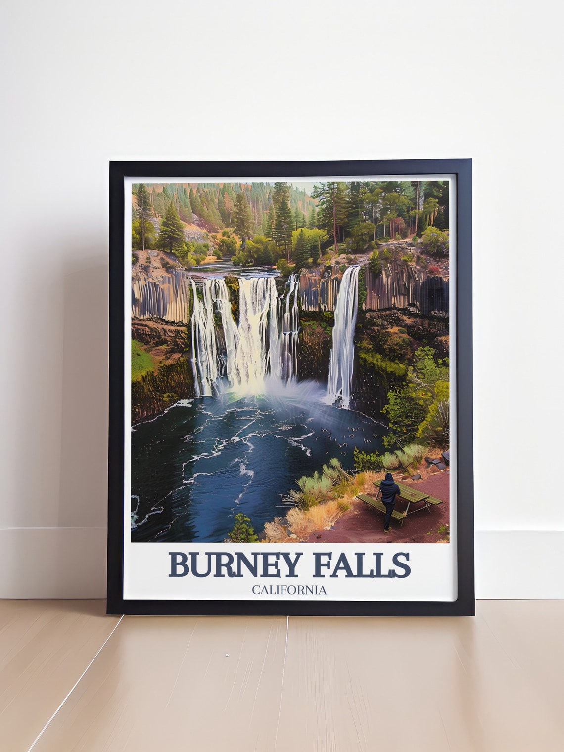 Burney Falls Wide Waterfall Over Basalt Cliffs And River Poster - Image 4