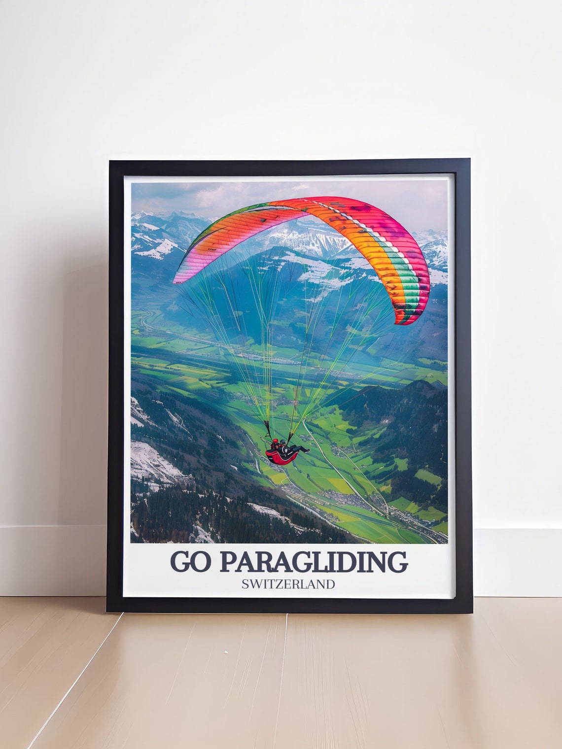 Go Paragliding Switzerland Rainbow Canopy Valley Flight Poster - Image 4