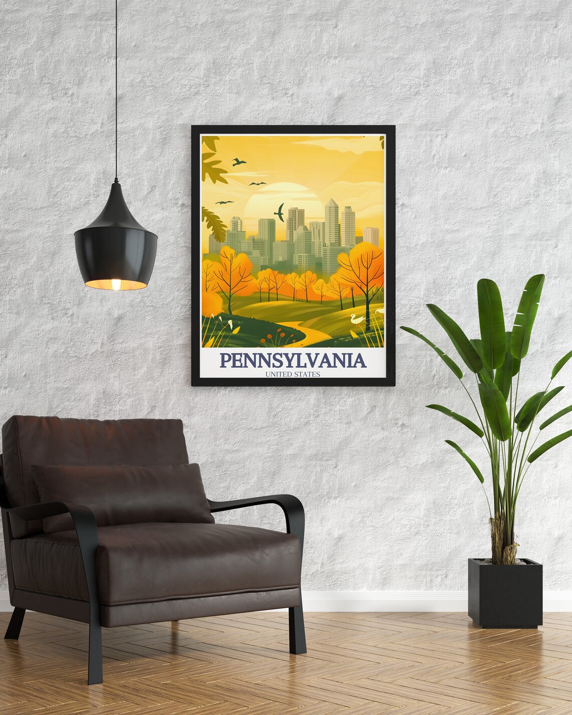 Pennsylvania Sunset Skyline Golden Park Autumn Travel Poster - Image 3