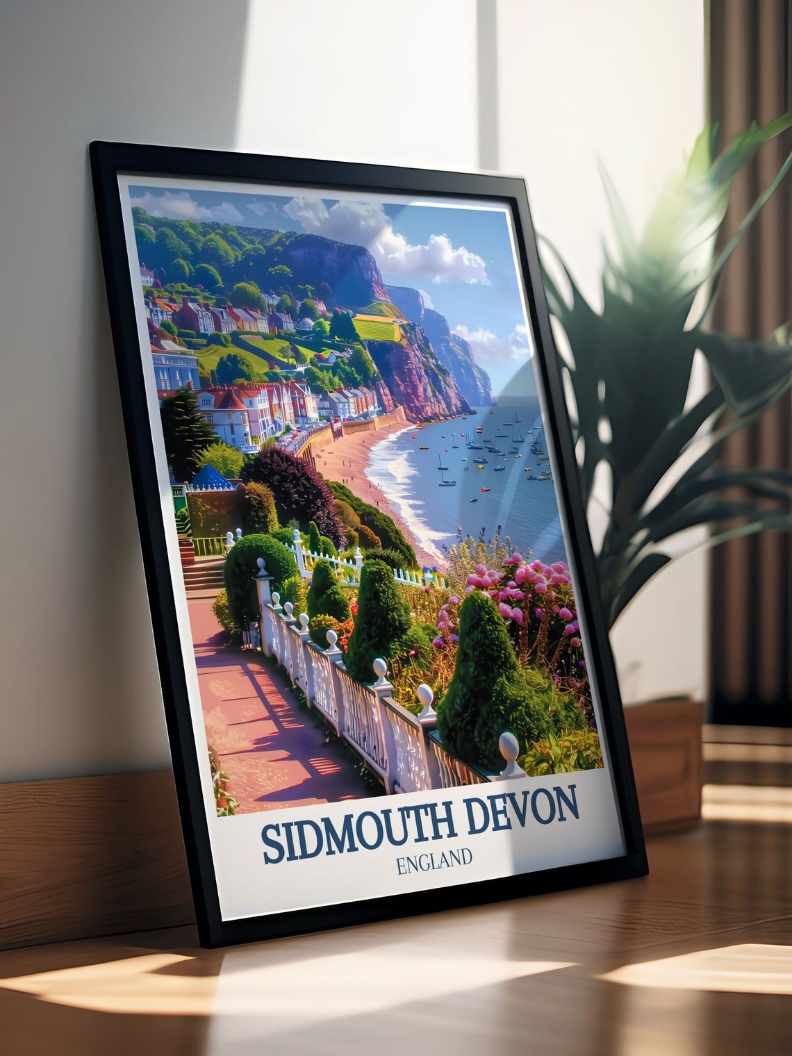 Sidmouth Devon Red Cliffs Esplanade Gardens England Coast Poster - Image 3