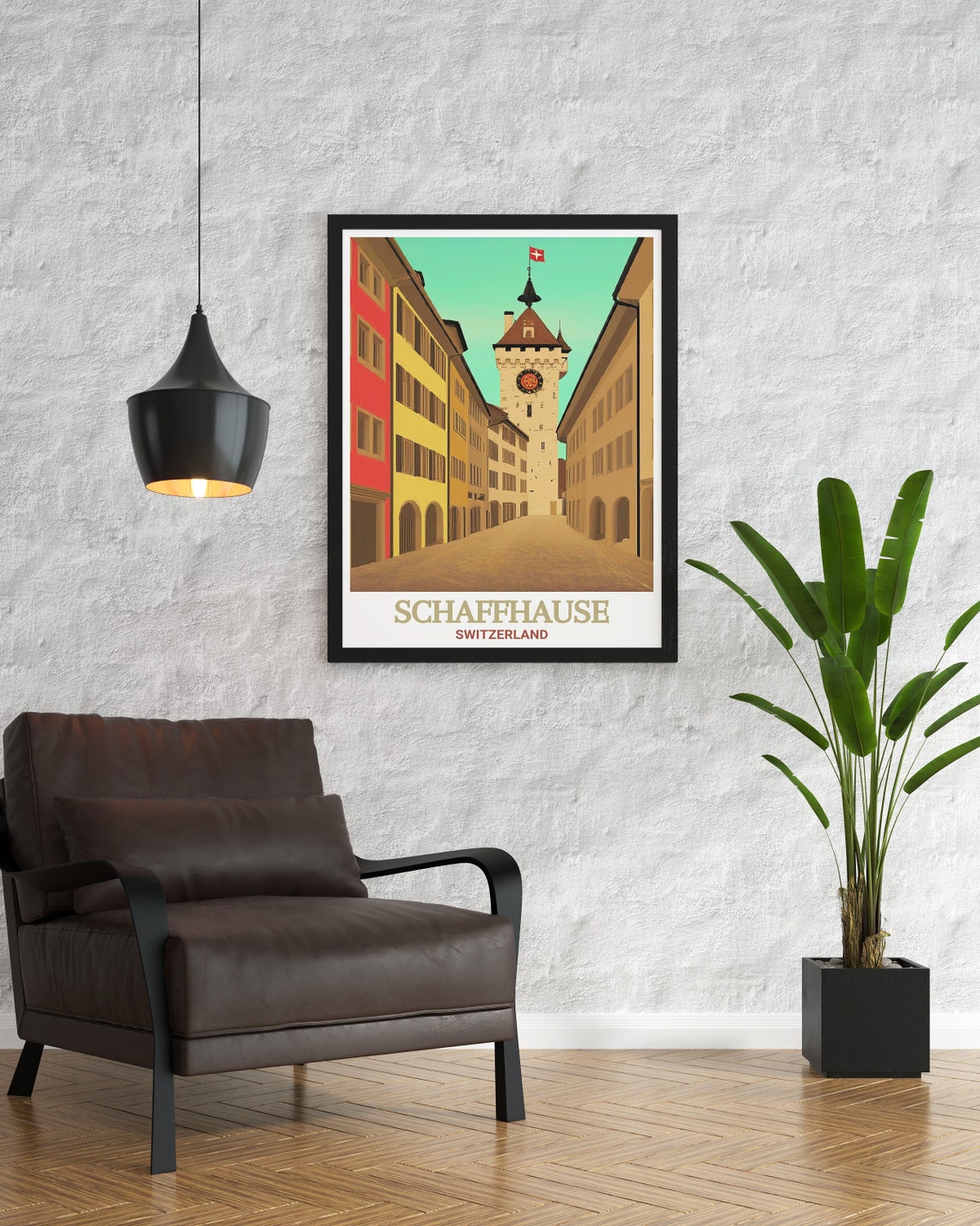 Schaffhausen Switzerland Old Town Clock Tower Street View Poster - Image 2
