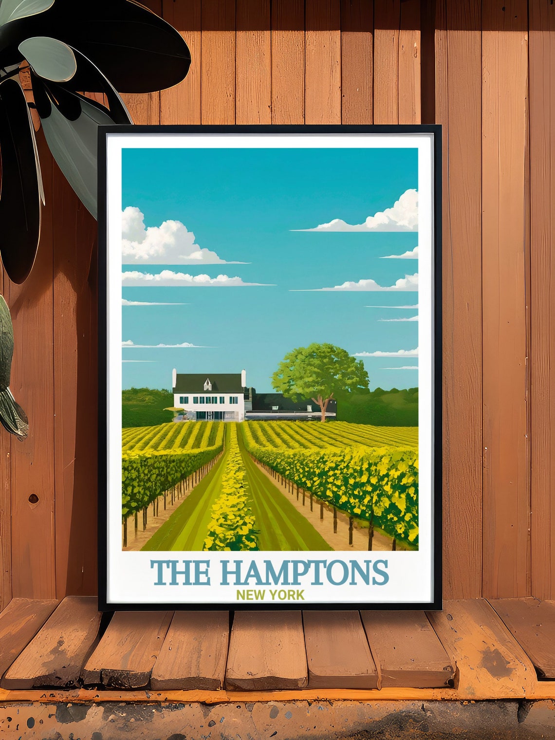 The Hamptons Vineyard Estate Illustrated Summer New York Poster - Image 2