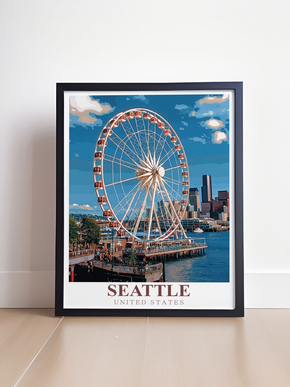 Seattle Great Wheel Waterfront Pier City Skyline Travel Poster - Image 4