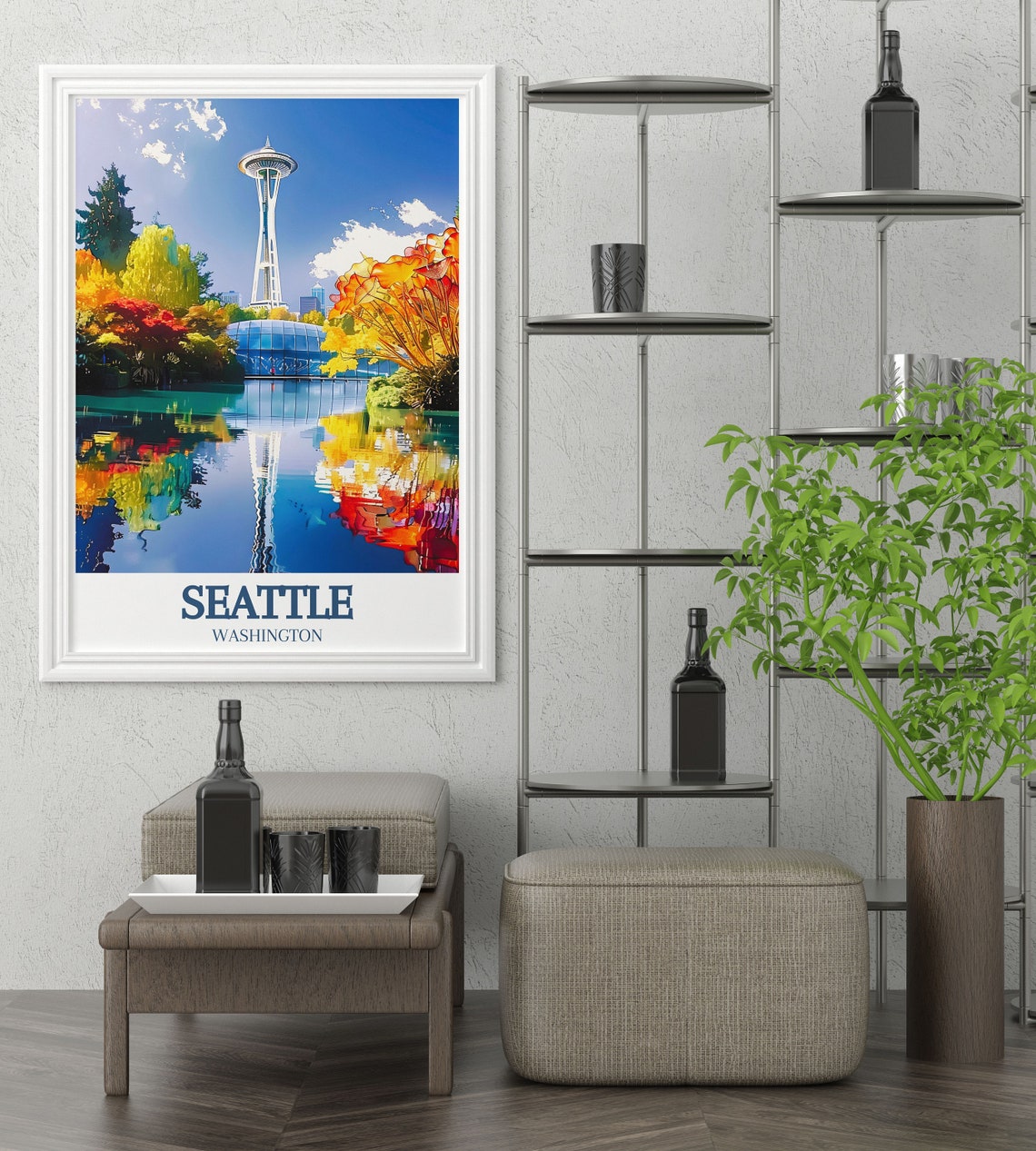 Seattle Chihuly Garden Glass Flowers Space Needle Reflection Poster - Image 2