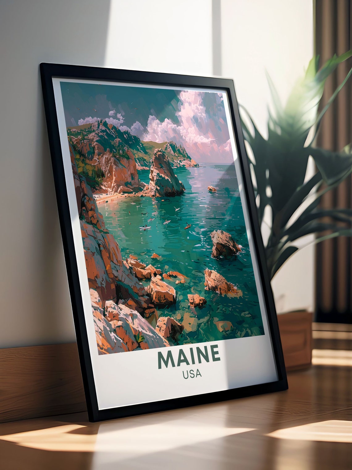 Maine USA Rugged Rocky Coast With Turquoise Water Cove Poster - Image 2