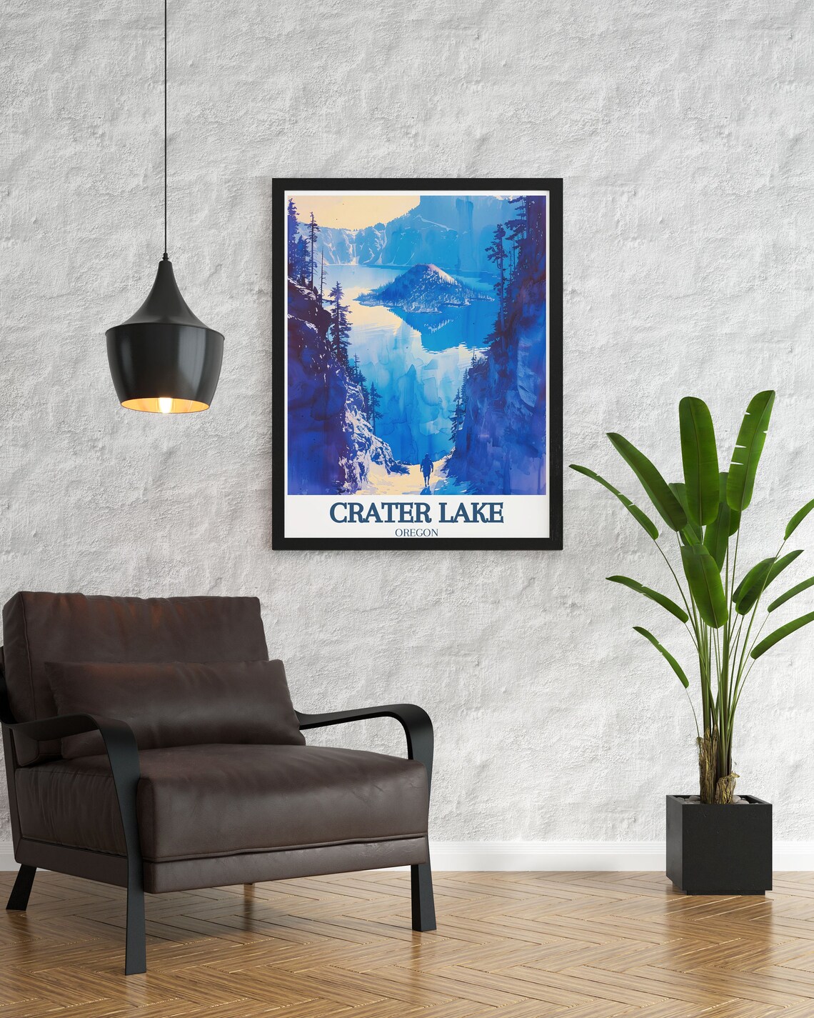 Crater Lake Oregon Wizard Island Deep Blue Water Travel Poster - Image 2